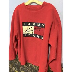 Vintage Tommy Hilfiger Red Oversized  Sweatshirt Fleece Men's Size Medium Y2K